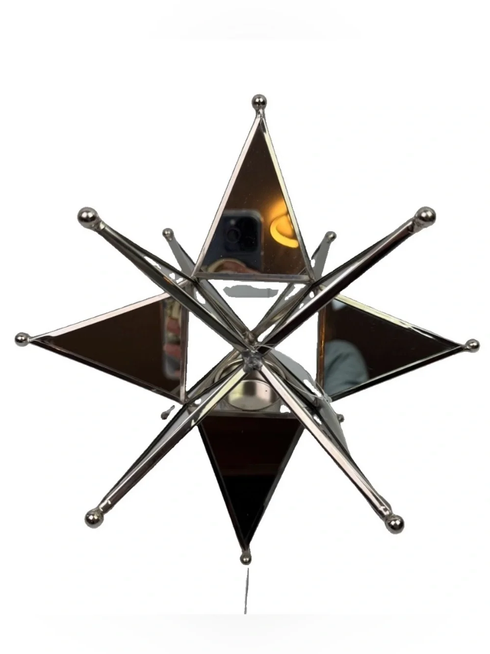 VTG Silver Mirrored Metal Star Tealight Candle Holder Geometric 3D Table Center